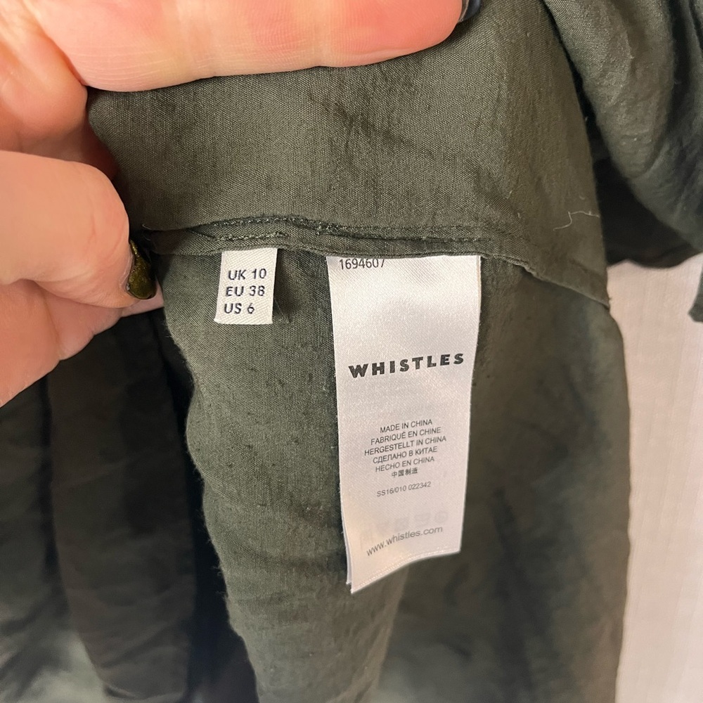Whistles Olive Green Short Sleeve Blouse Lightweight - Picture 4 of 5